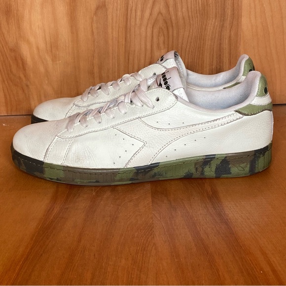 Mens 9.5 Diadora Game L Low Waxed Sneakers Leather White Green SEF1586 - Picture 3 of 8